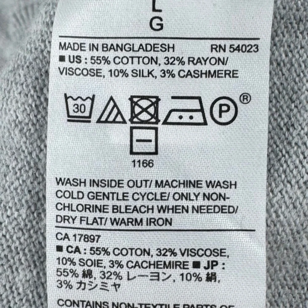 Banana Republic Men's V Neck Sweater Heather Gray‎ Size Large Cashmere Blend